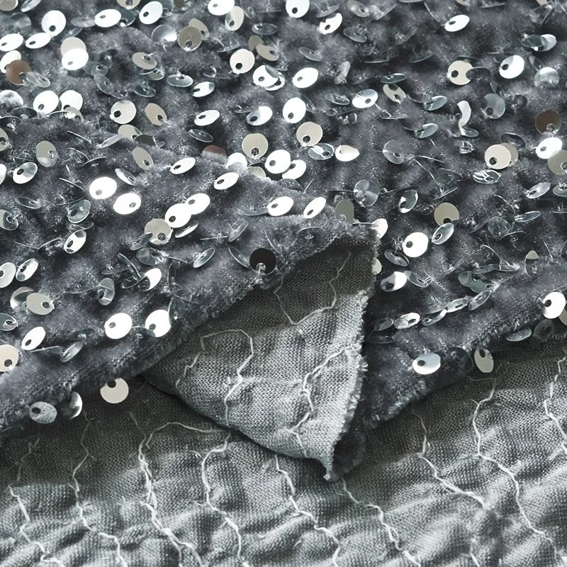 Tessuto di velluto elastico tessuto di velluto non invertito 5 mm ricamo di paillettes perline tessuto per abiti da sera per abiti da prestazione