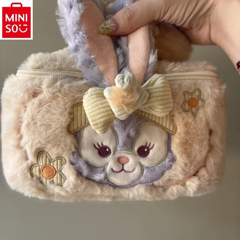 

MINISO 2024 New Women's Portable Large Capacity Plush Cute Cartoon Sherry Mei Multi functional Handheld Makeup Bag