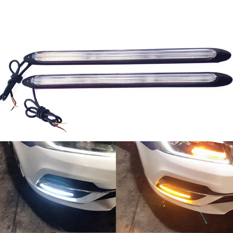 

Auto Led DRL Daytime Running Light Strip With Yellow Turn Signal Lamp Car Headlight Sequential Flow Day Light 12V Universal