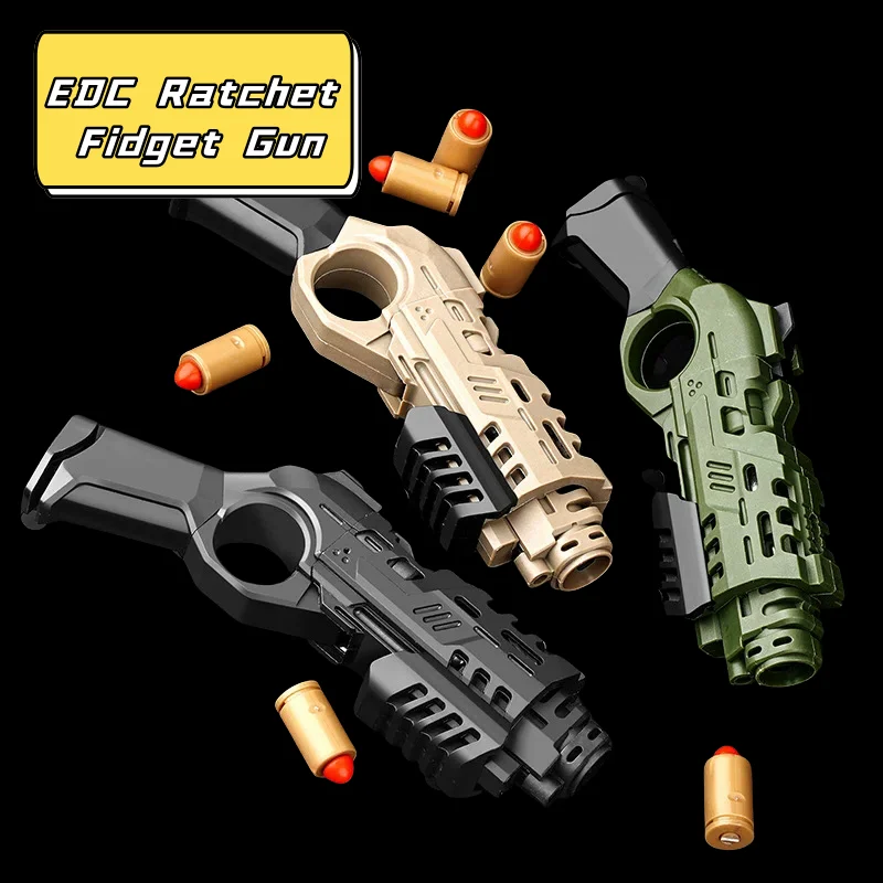 

​​EDC Ratchet Fidget Gun with Soft Bullets - Flip Push Slider Toy for Office Anxiety Relief & Sensory Stimulation​