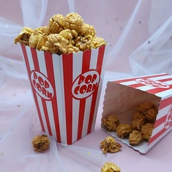 12/48pcs Striped Classic Red and White Striped Paper Popcorn Boxes Disposable Snack Containers for Movie Night Party
