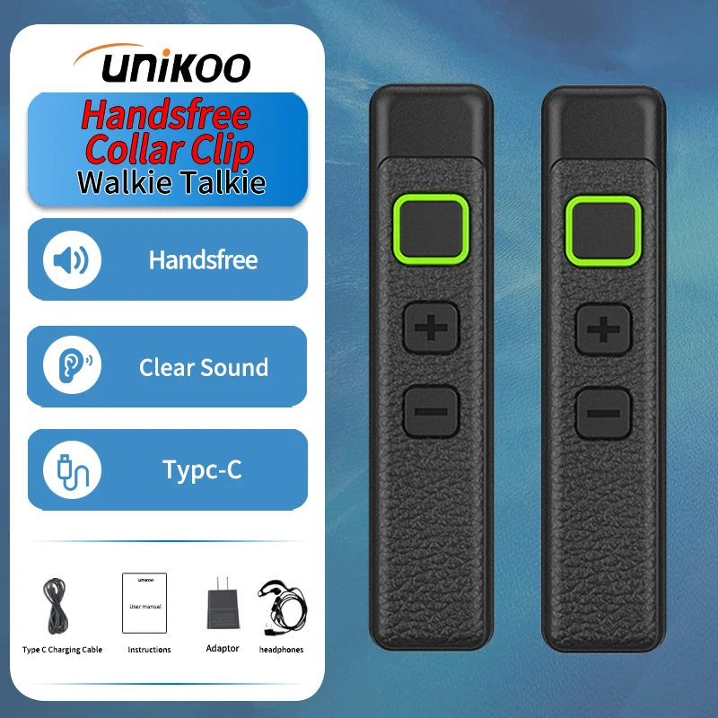 

UNIKOO UK26 Walkie Talkie with Earphone Collar Clip Portable FM Handsfree Two Way Radio Communication Equipment Radio for Cafe