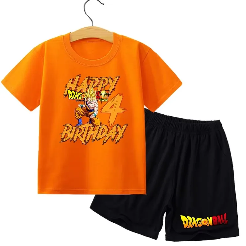 New Dragon Ball Child T-shirt Set Anime Birthday Numbers Print Two Piece Suit Boys Cartoon Summer Casual Tee Shirt Kids Clothing