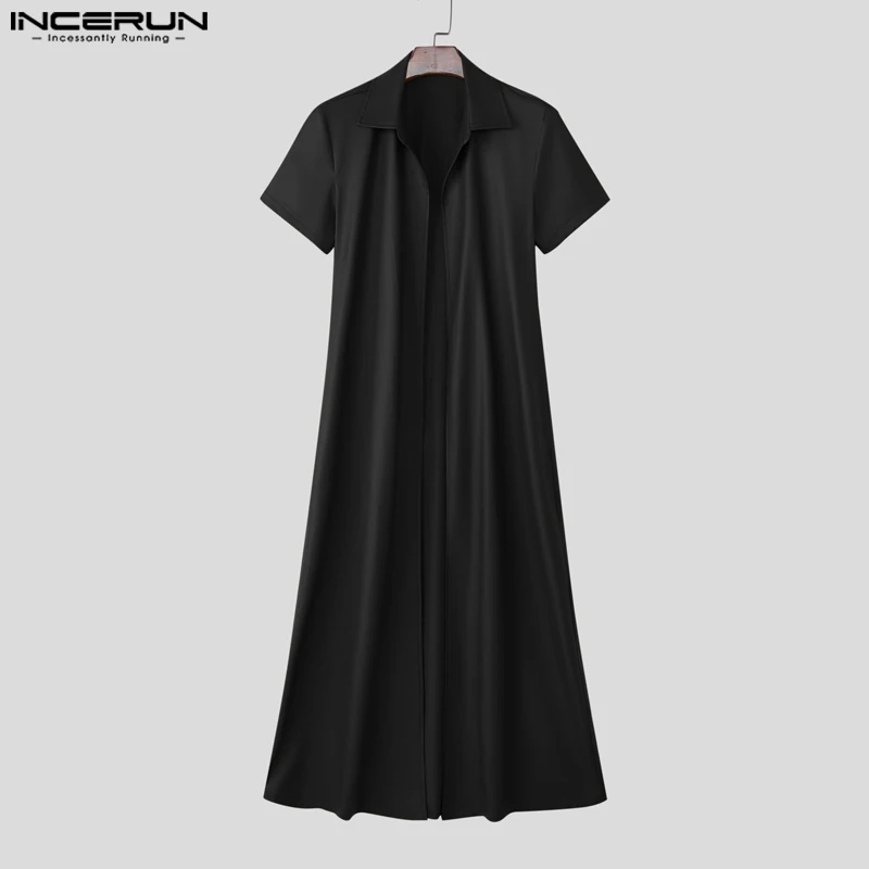 INCERUN Men Long Style Trench Solid Color Lapel Short Sleeve Male Cardigan Streetwear PU Leather Casual Male Windbreaker Coats 4 INCERUN Men Long Style Trench Solid Color Lapel Short Sleeve Male Cardigan Streetwear PU Leather Casual Male Windbreaker Coats 4