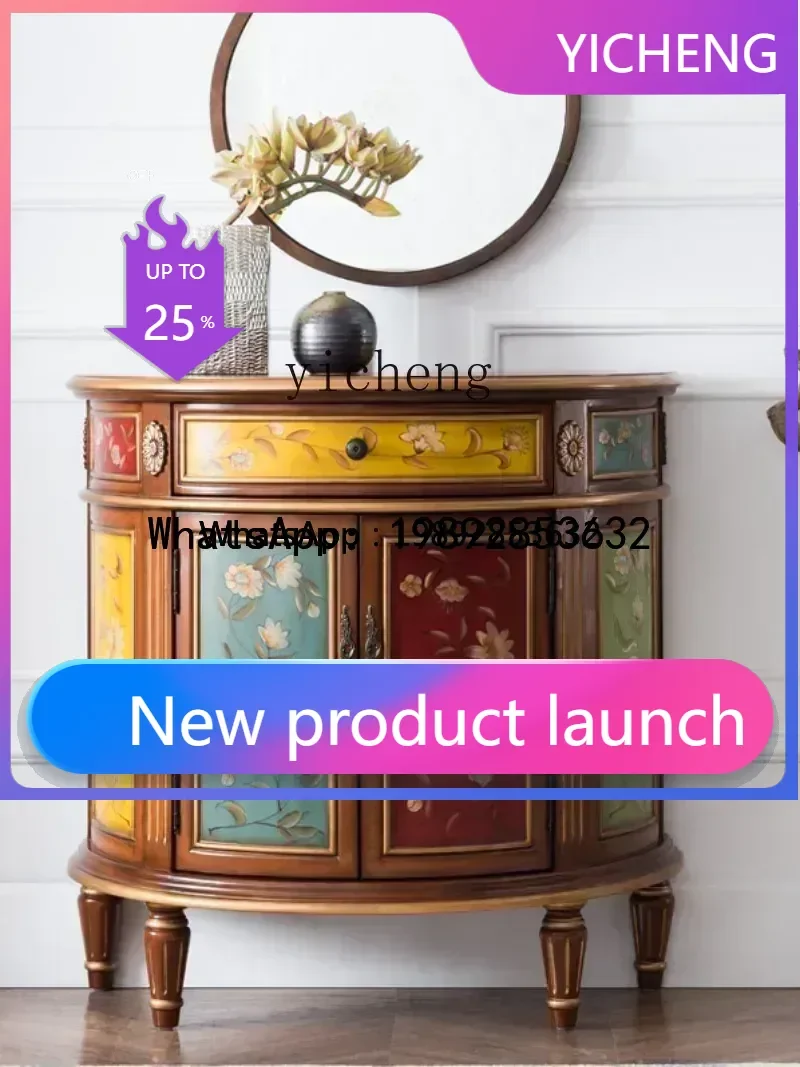 

G1 living room entrance cabinet retro Chinese decorative cabinet semi-circular partition European side cabinet painted foyer