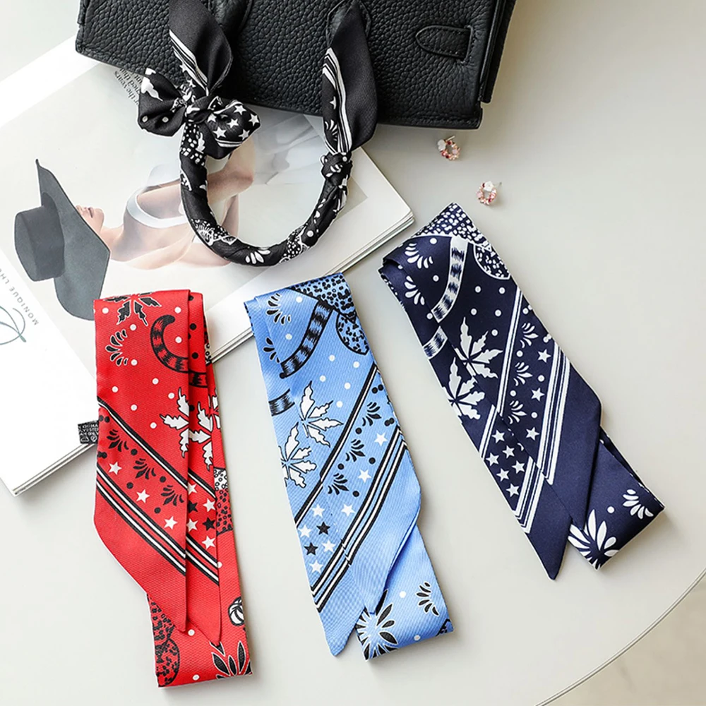 KoreanVersatile in Spring New Animal Leopard Women\'s Twill Decoration Small Silk Scarf Binding Bag Handle Ribbon Hair Band Scarf