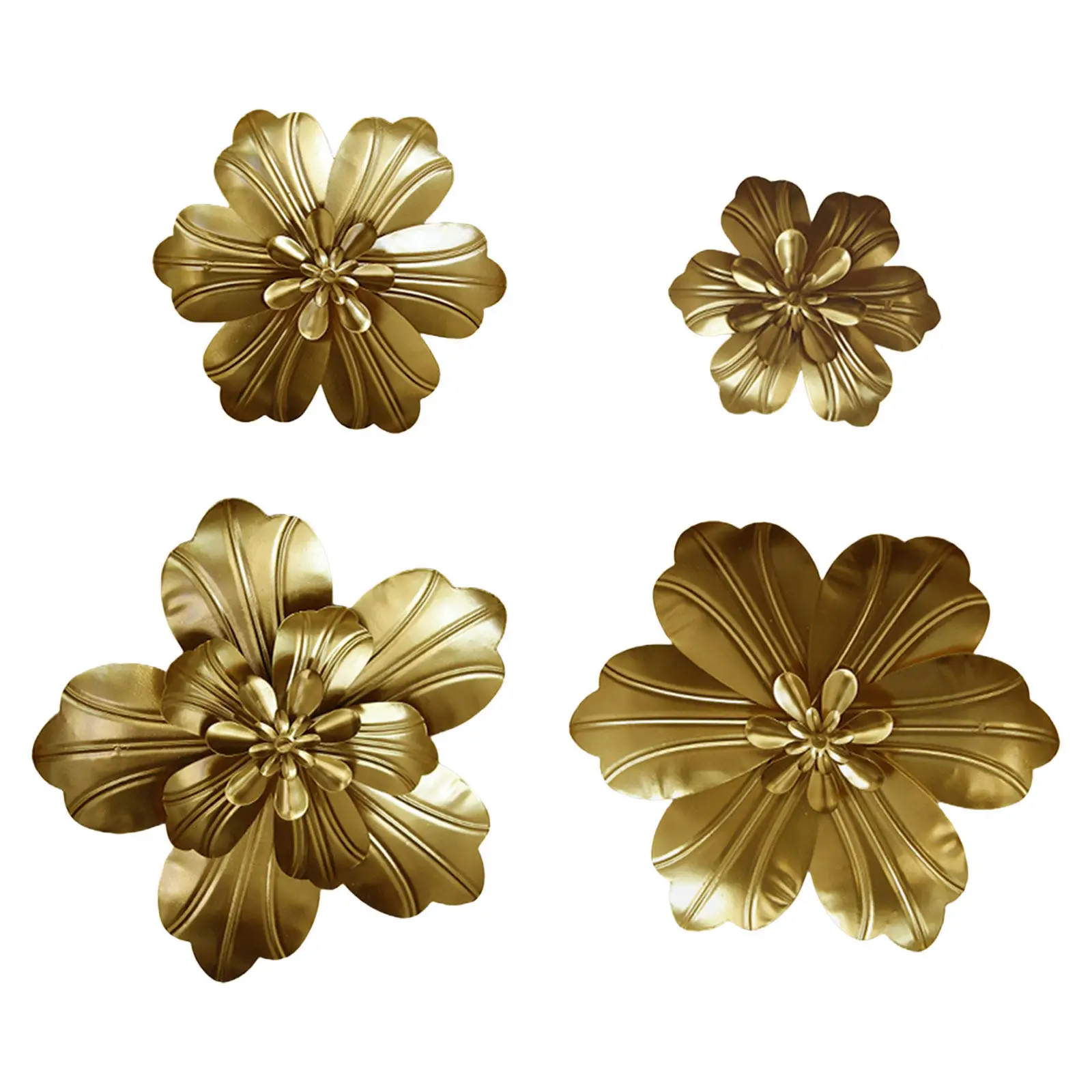 4Pcs Metal Flower Wall Hanging Gold 3D Layered Flower Sculpture Bathroom Living Room Wall Art Decoration Background Decoration