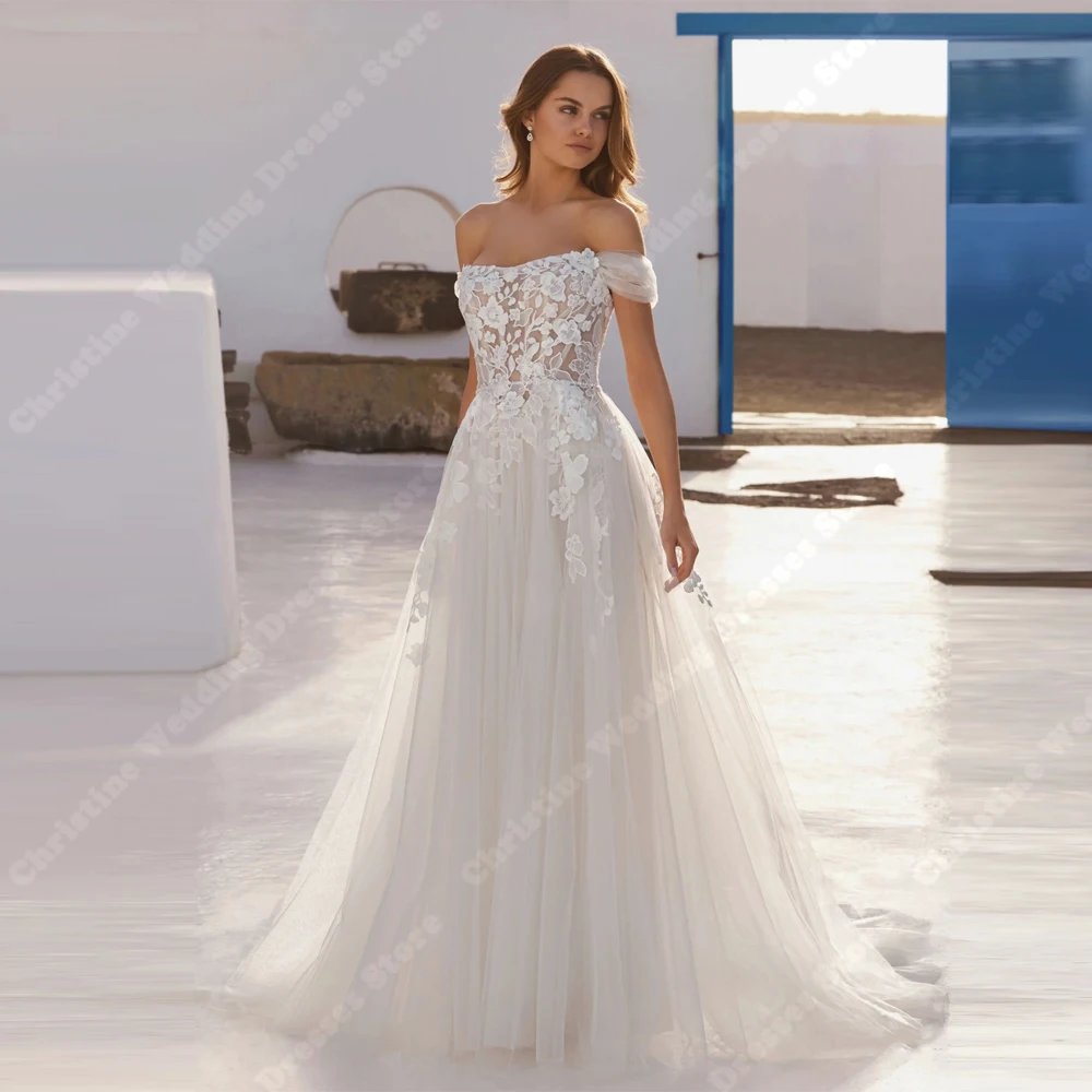 قبالة الكتف ألف خط فساتين الزفاف للنساء الساحرة الدانتيل زين زي العرائس التطهير طول Vestidos Para Mujer مخصص