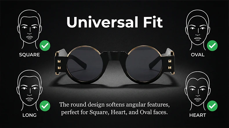 Kleine Runde Steampunk-Sonnenbrille für Herren 2026 Luxusmarke Y2K Punk Sonnenbrillen für Männer Retro Fahrbrille UV400 Schutz – Detail 6