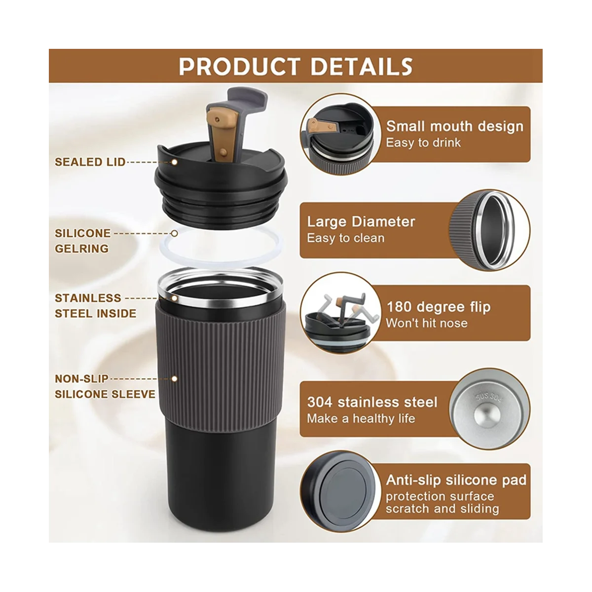 Stainless Steel Cup Fashion Simple Coffee Cup with Silicone Case Portable Water Cup Vacuum Cup image 5