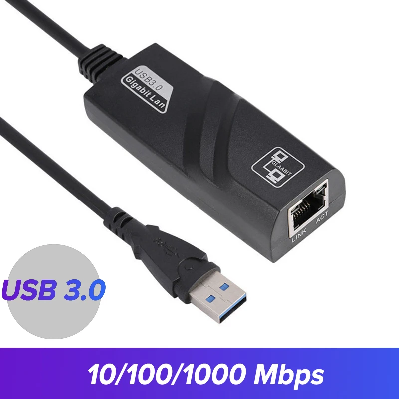 10/100/1000Mbps USB 3.0 Ethernet Adapter Cable Wired USB To Rj45 Port Gigabit Lan 1000M Network Card PC for Windows 10 Desktops