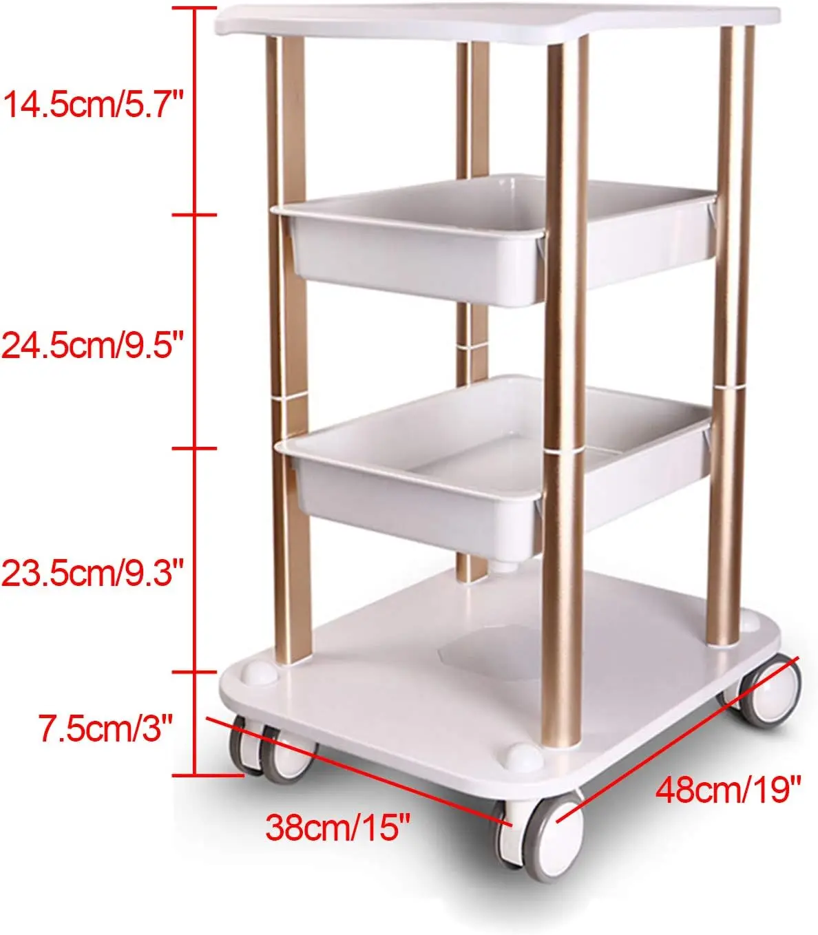 4-Tier Beauty Salon Rolling Cart Morden Beauty Instrument Cart With 4 Wheels Mobile 4-Layer Trolley Cart 360° Caster Moveable