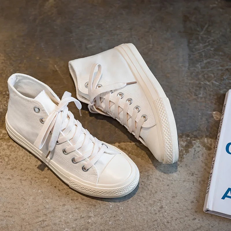 

Canvas Shoes for Adult Non slip Flat Sole Casual Shoes Pure Color High Top Sneakers Lace Up Walking Shoes Classic Sneakers