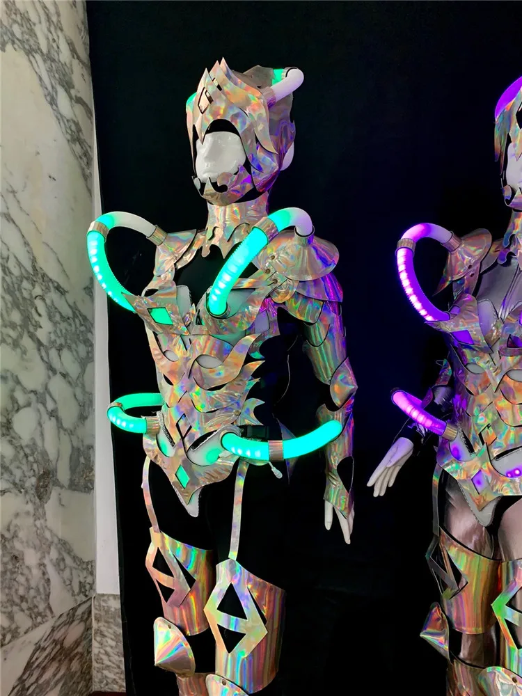 

BV20 Cosplay party wears RGB colorful light led costumes robot suit women wear luminous armor bodysuit glowing outfit show cloth