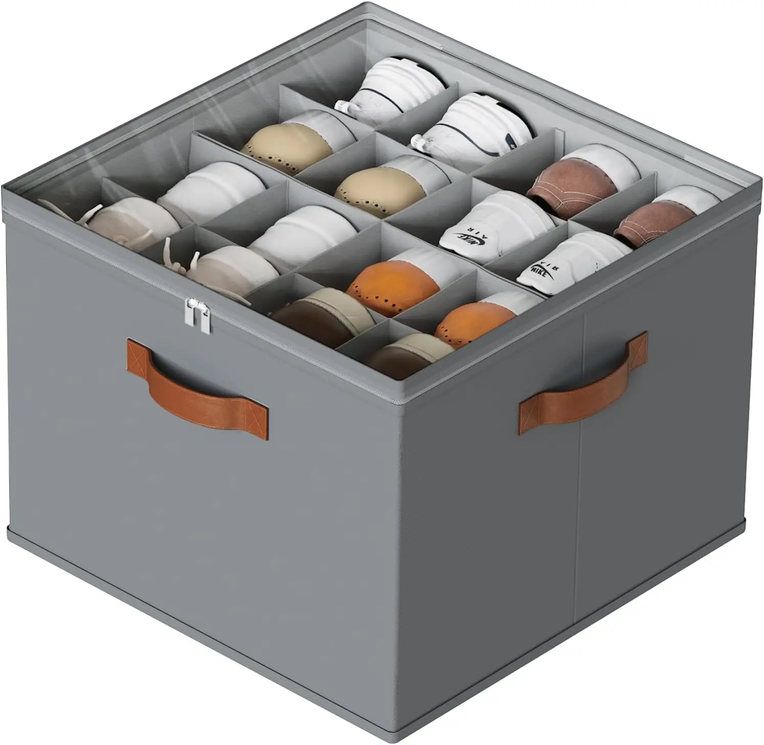 

Shoe Organizer for Closet, Shoe Storage Box with Clear Lid and Reinforced Handles, Adjustable Dividers Fits 8-16 Pairs Shoe Bin