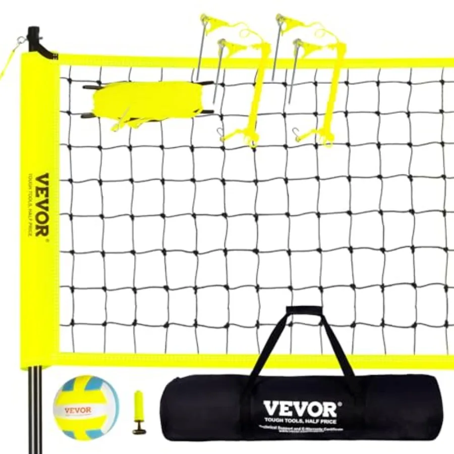 

Portable Volleyball Net Set Adjustable Height Steel Poles with PVC Volleyball Pump Carrying Bag for Beach Backyard