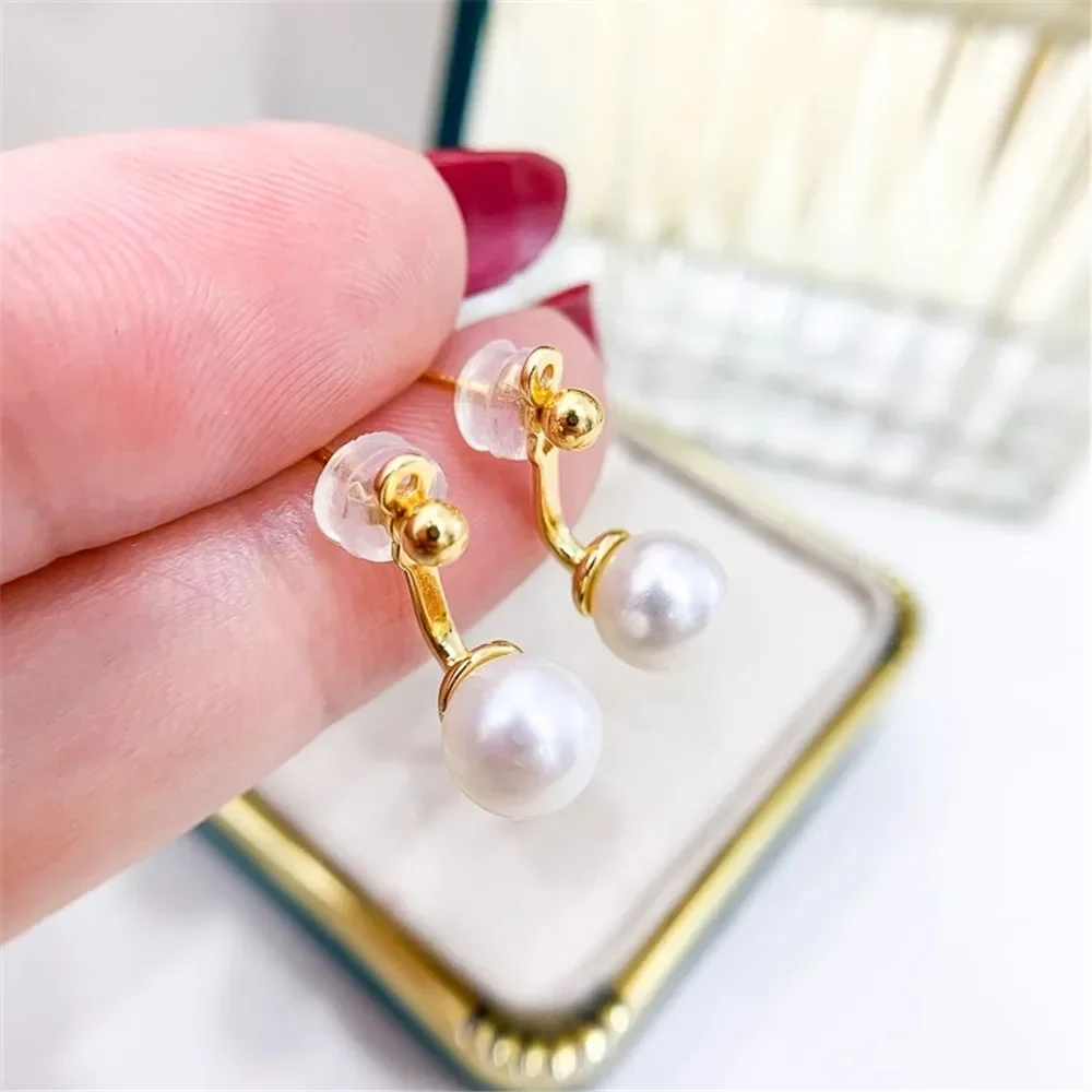 Gold-Plated Pearl Beads Stud Earrings Setting Base Diy Jewelry Making Findings&Components No Pearl E095