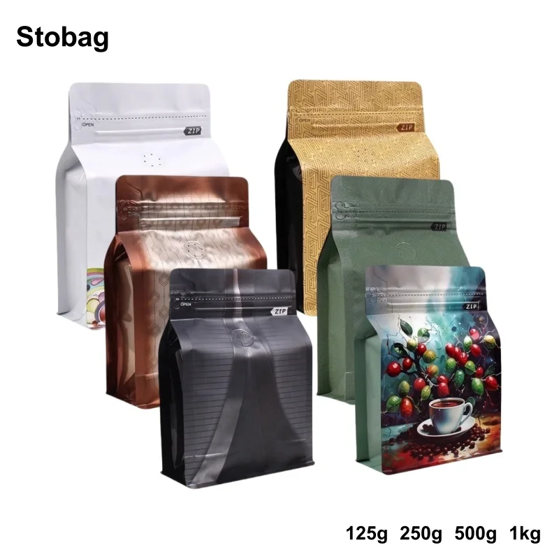 

StoBag 20pcs Coffee Beans Packaging Bag with Valve Aluminum Foil Sealed for Powder Food Nuts Storage Stand Up Reusable Pouches