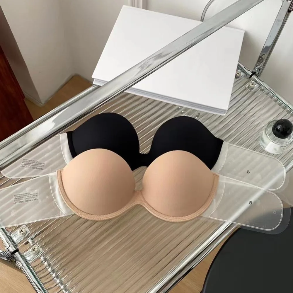 Pegatinas invisibles para el pecho sin tirantes, sujetador recogido a prueba de golpes con espalda descubierta, lencería anticonvexa para mujer, ropa interior de boda para niñas
