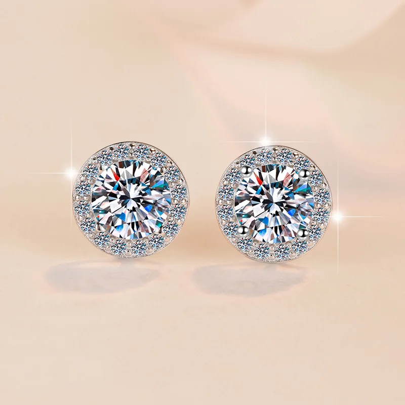 

5CT женские круглые 4-зубчатые платиновые серьги с муассанитом PT950, одиночные/слойные, универсальный, классический дизайн, подарок