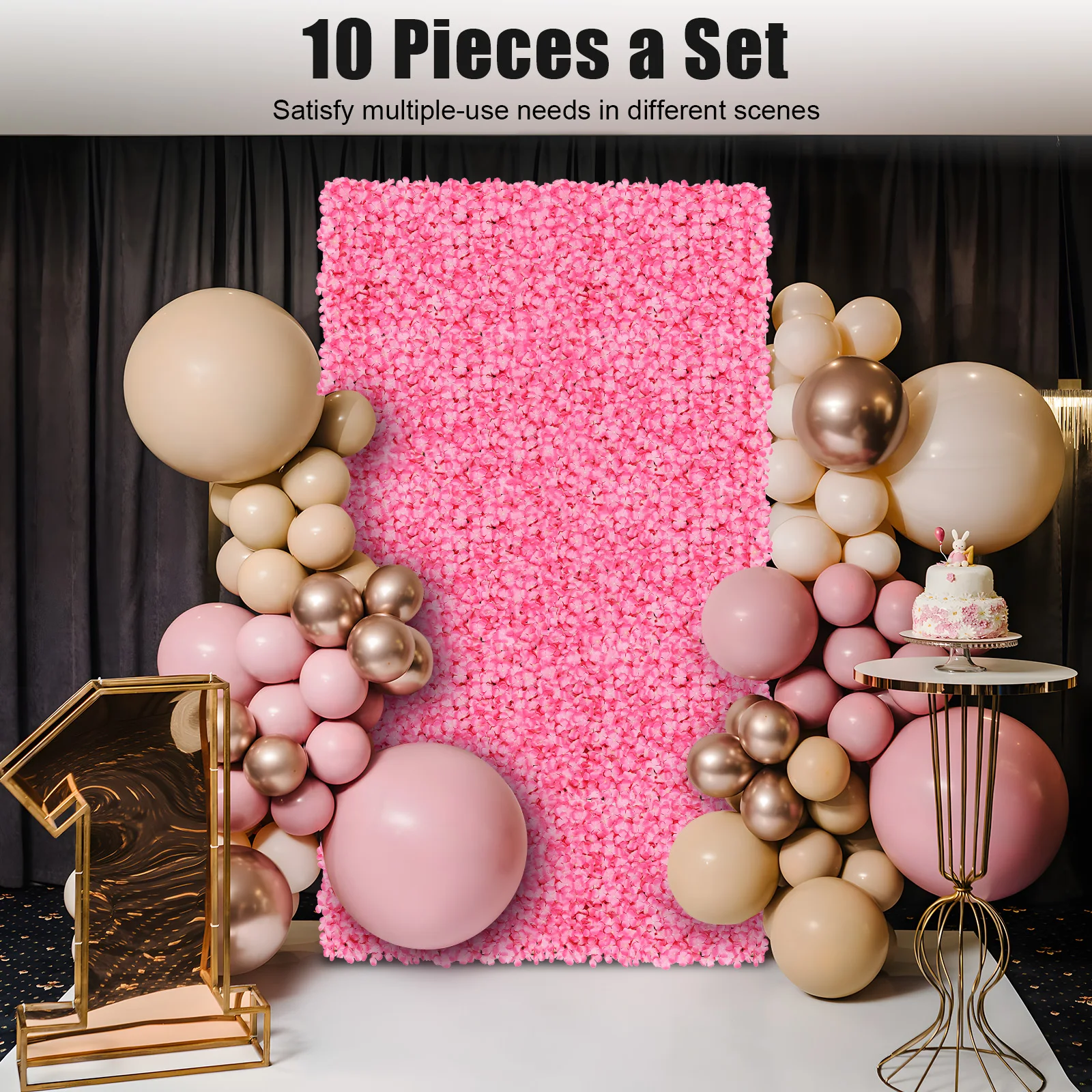 

10-Piece Pink Silk Flower Wall Panels, Reusable Romantic Decor, Easy Installation, High-Quality Plastic for Weddings Events