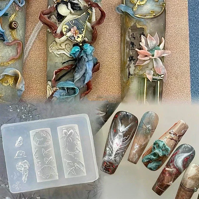 Nail Mold DIY Silicone 3D Nine-tailed Fox Three-dimensional Nail Art Decorations Creative Clear Nail Tools