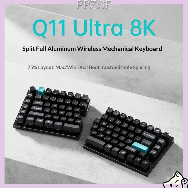 Keychron Q11 Ultra Triple Mode 8K Split Custom Mechanical Keyboard Wireless Hotswap Aluminum Alloy For Valorant CS2 Gamer Mac