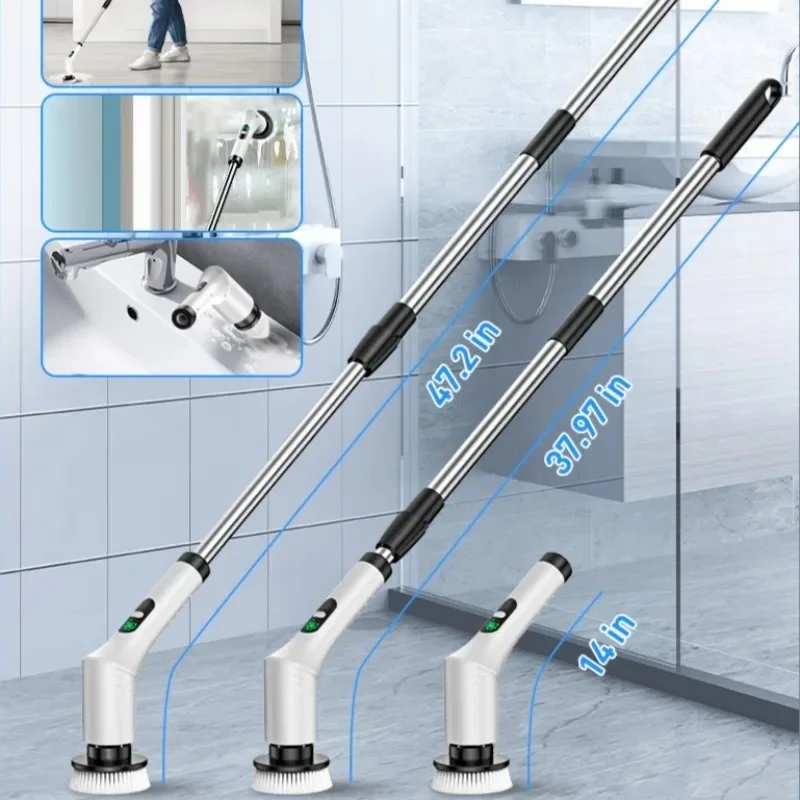 Multi-Purpose 9 in 1 Cordless Electric Power Scrubber Bathroom 8 Scrub Brush with Adjustable Extension Handle Shower Scrubber - Detail Angle #04