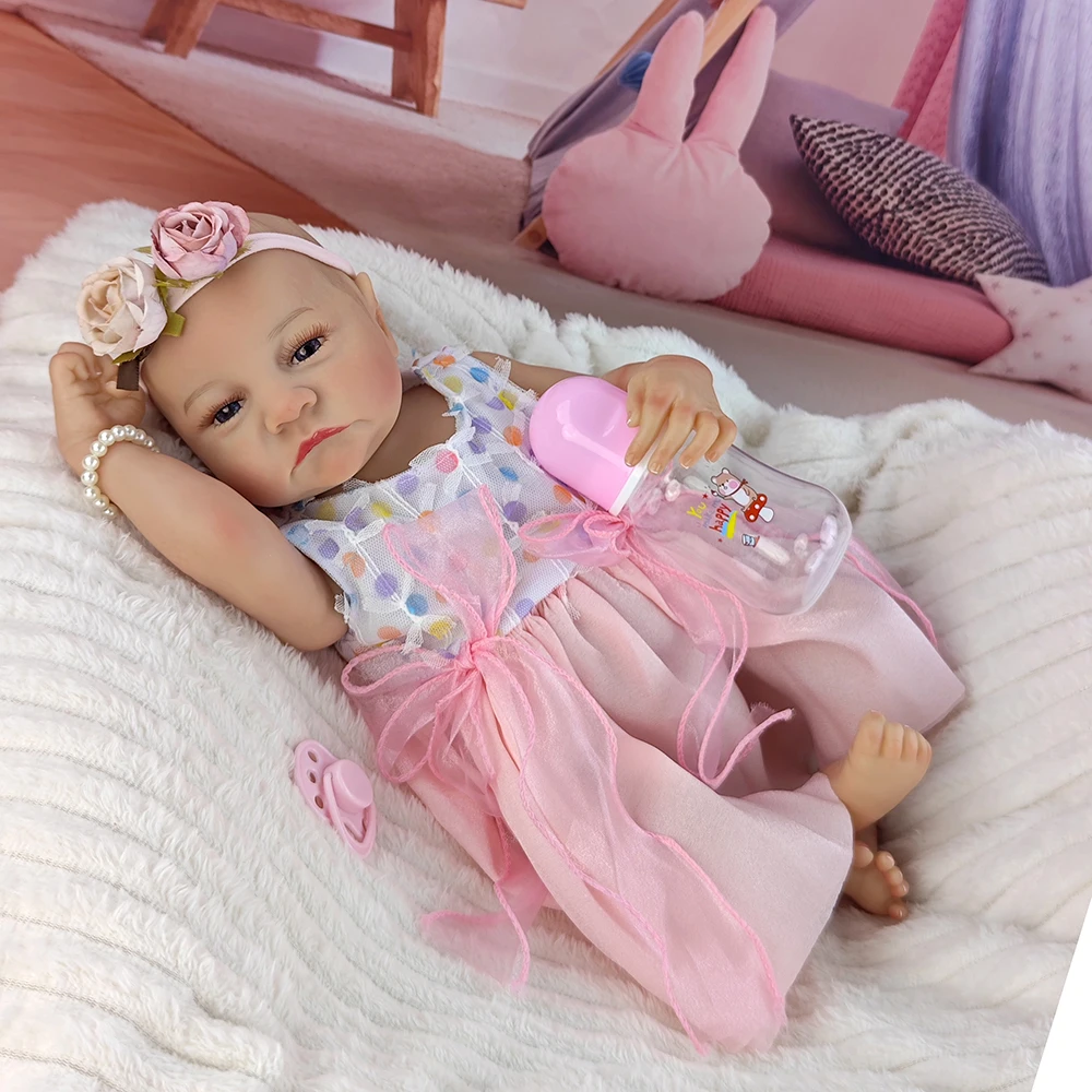 46CM完成済みリボーンドール新生児フルビニールドールソフト手描きヘア3D肌色血管見えるおもちゃ女の子幼児ギフト