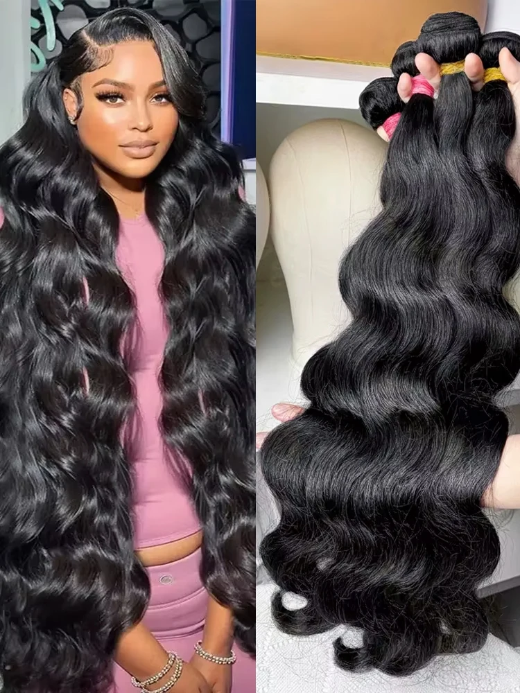 

Натуральные бразильские волосы Body Wave, 3-4 пучка, 28-30 дюймов, необработанные, Remy, для наращивания, для женщин, для быстрого пришивания