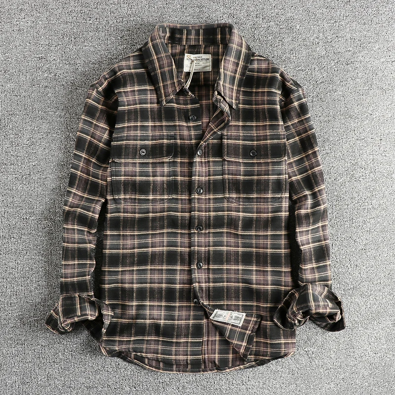 Scottish Vintage Classic Check Pockets Workwear Shirt Men's 2024 Autumn New Arrival Casual Versatile Thin Plaid Jacket Coats