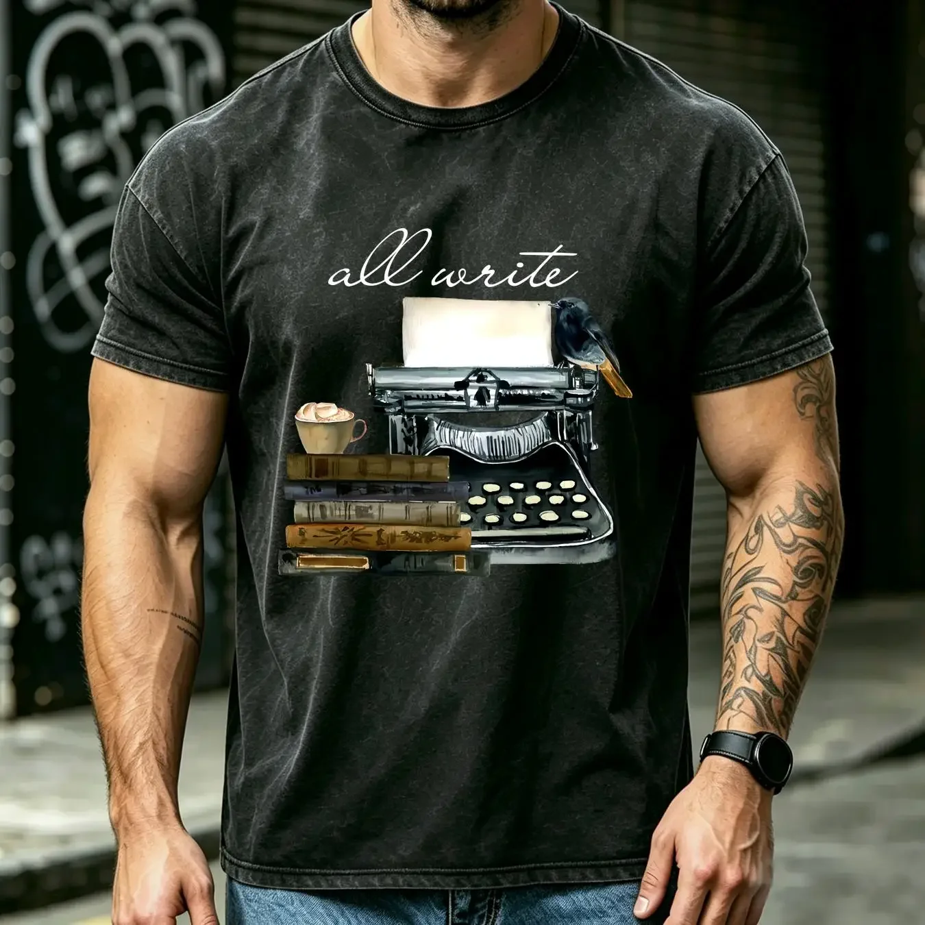washed T Shirt All Write Vintage Typewriter Writing Books Novel Retro NovelisT Hobbyist long or short sleeves vintage Washed