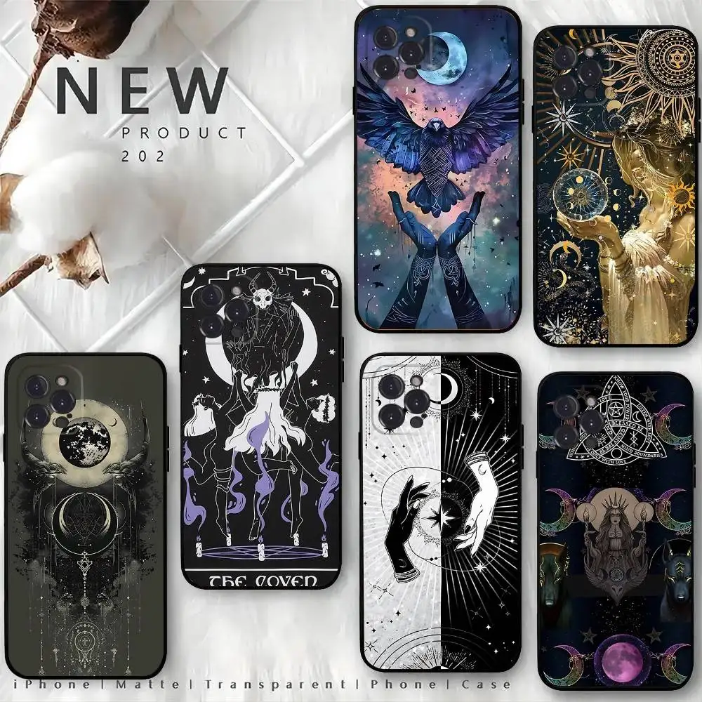 

Occult Witchcraft Moon Gothic Witch Phone Case For iPhone 16,15,14,13,12 Mini 11 Pro XR,X,XS,MAX 7,8 Plus Cover Soft Black