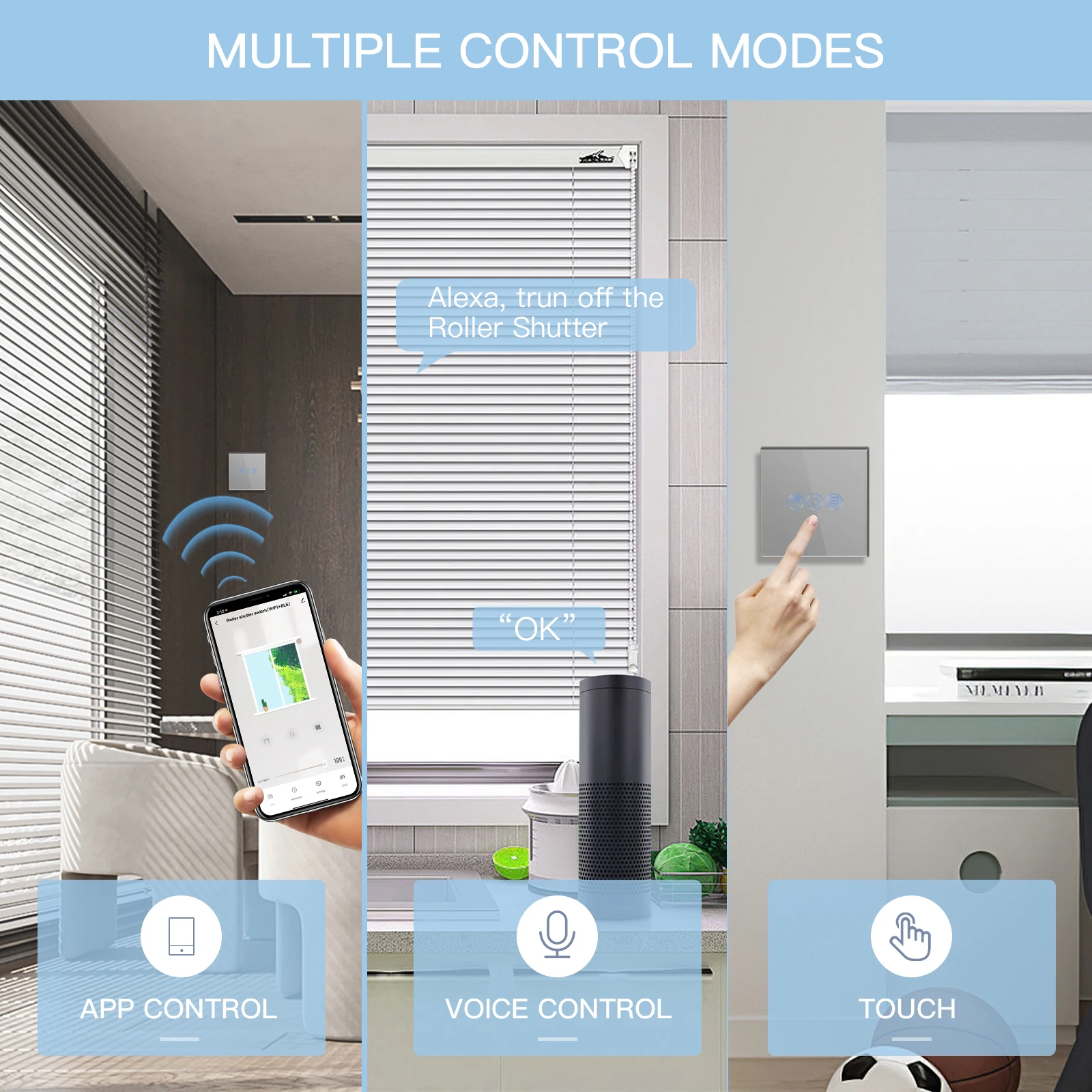 BSEED-Interruptor de persiana enrollable inteligente, Control inalámbrico por aplicación Smart Life, Tuya, Alexa, Wifi