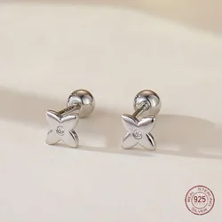 925 Sterling Silver Flower Stud Earrings for Girls Simple 2023 New In Mini Inlay Zircon Office Lady Piercing Jewelry Pendientes