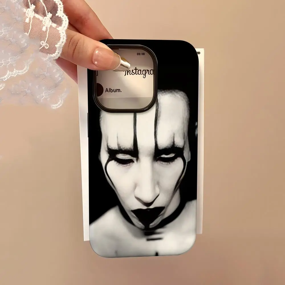 مارلين مانسون روك موسيقي جراب هاتف آيفون 16 15 14 13 12 11 برو ماكس 16 زائد لامع 2 في 1 غطاء الوفير