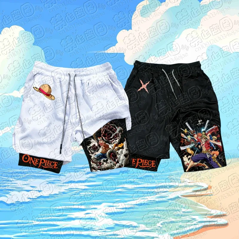 

Мужские шорты One Piece с принтом Луффи, быстросохнущие, двухслойные, 2-в-1, для лета 2026 года, для косплея, удобные и дышащие