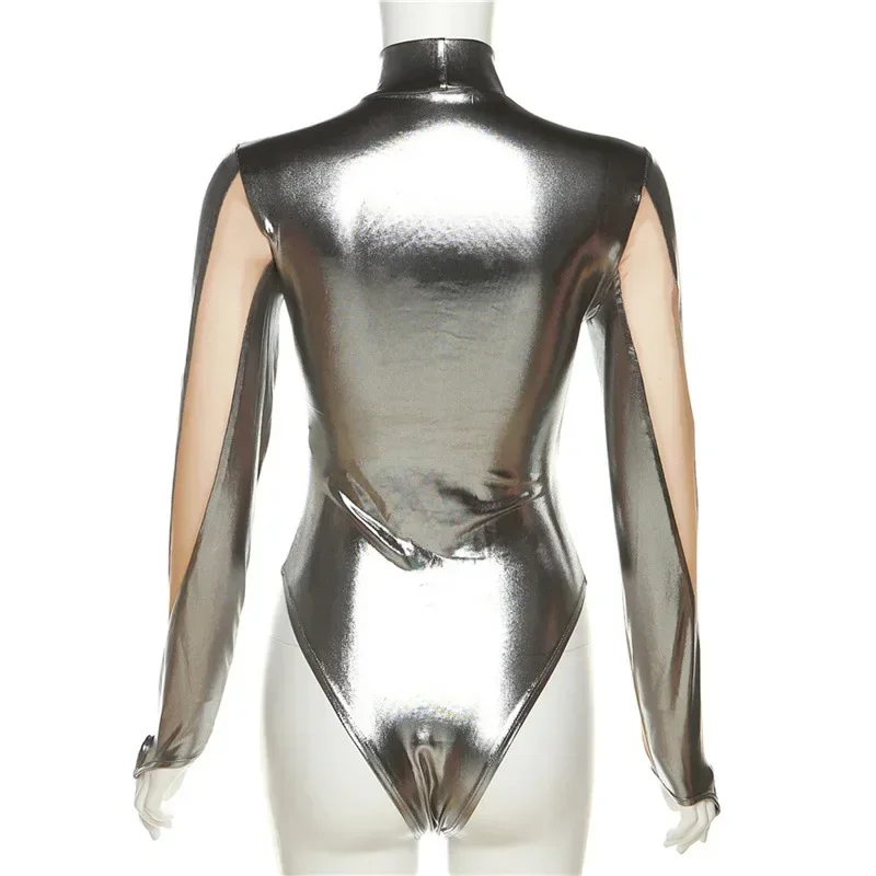 2024 Nes Women Game Movie Tight Jumpsuit Alien Robot Mesh Hollow Silver Strip Bodysuit Cosplay Costumes halloween costumes women