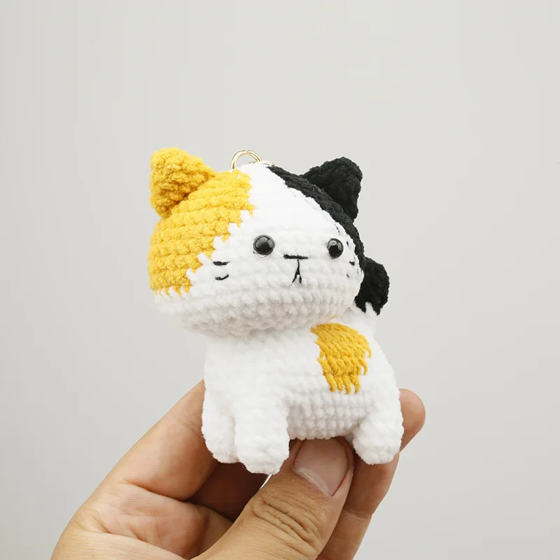 Niedlicher Gehäkelter Katzen-Anhänger Handgefertigter Gewebter Katzen-Schlüsselanhänger Gestrickter Cartoon-Tier-Rucksackanhänger Liebevolles Geschenk – Detail 3