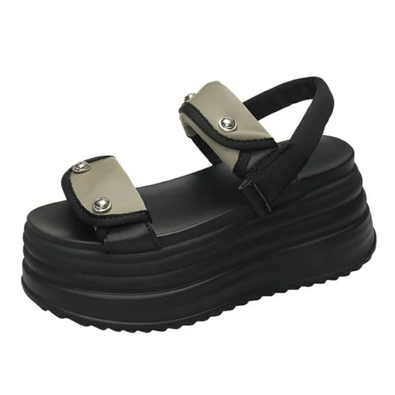 

Женские сандалии-гладиаторы на массивной платформе для отдыха 9 см, новые тапочки-гладиаторы с открытым носком на высоком каблуке, женские модные летние пляжные кожаные кроссовки