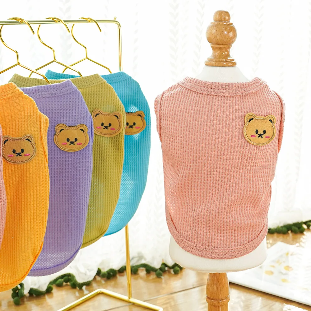 Pet Summer Thin Clothes Waffle Material Tank Top Teddy Small and Medium Sized Dog and Cat Pet Clothes Support Wholesale