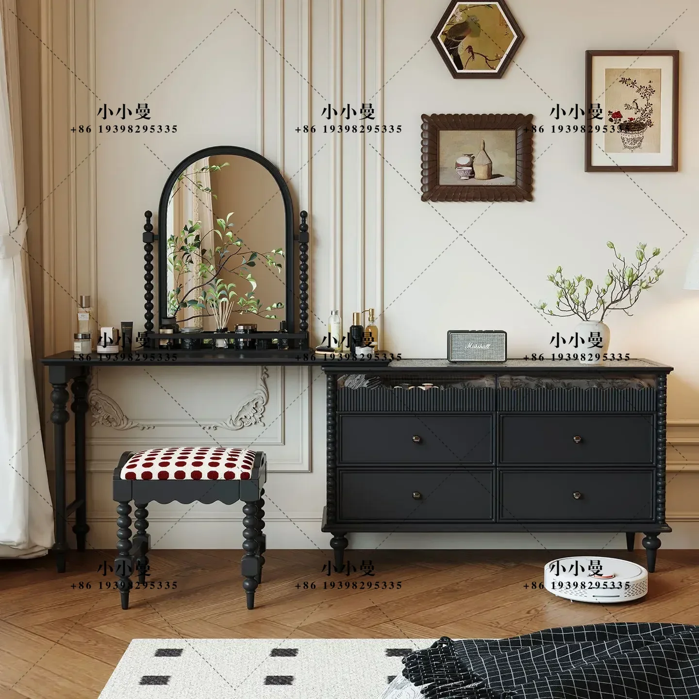 Mandy Roland French retro style integrated rotatable full solid wood bedroom storage cabinet makeup table