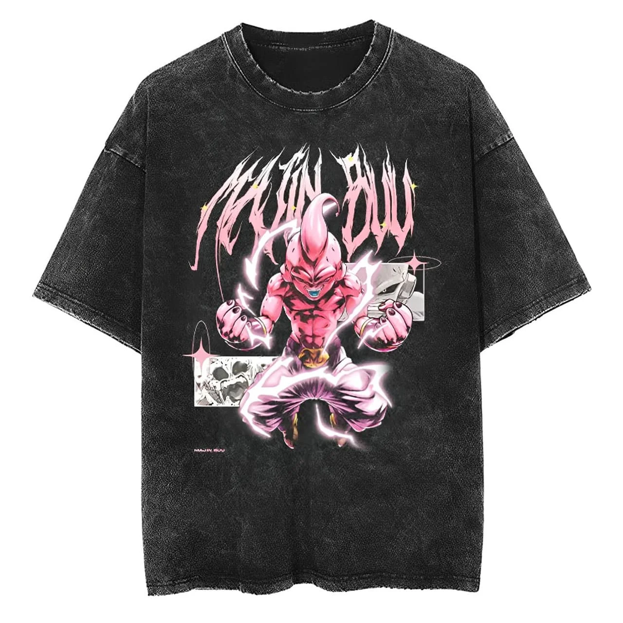 

Футболка Dragon Ball Majin Buu: Мужская винтажная футболка оверсайз с эффектом кислотной стирки, розовой аурой и принтом Kid Buu, для тренировок и повседневной носки, из хлопка, в стиле стритвир