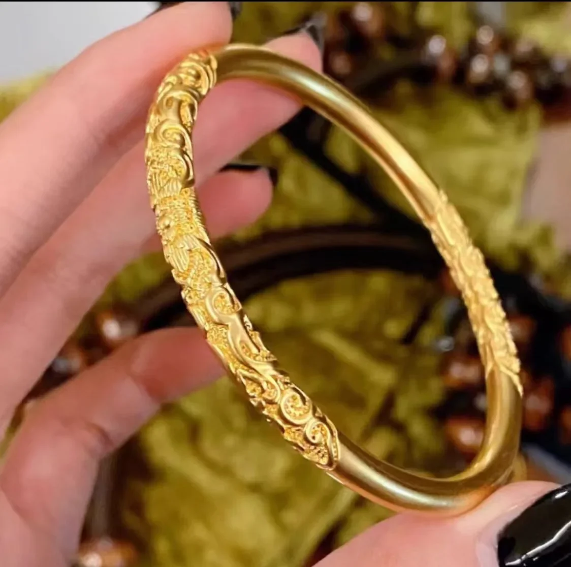 

High Quality Pure Gold 24K Gold Bauhinia Curly Pattern Bracelet AU750 Retro 999 Women's Bracelet