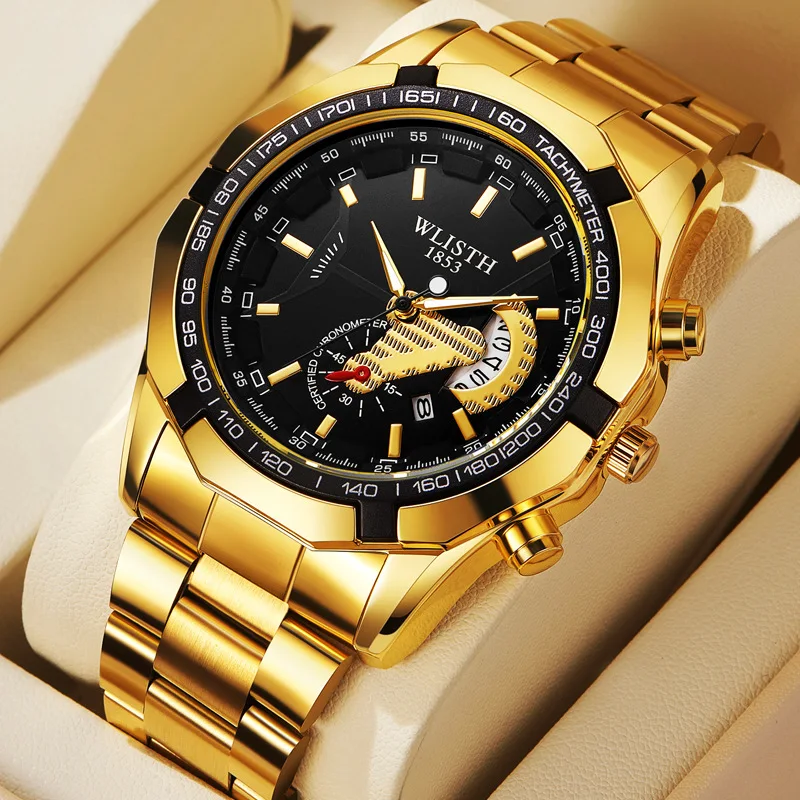 

Large Dial Quartz Watch with Calendar Steel Strap Men's Fashion Casual Watch
