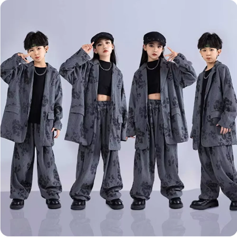 어린이 패션 정장 소년 재즈 댄스 공연 의상 소녀 스트리트 댄스 의류 쇼를위한 Kpop 힙합 의류 어린이 yj911