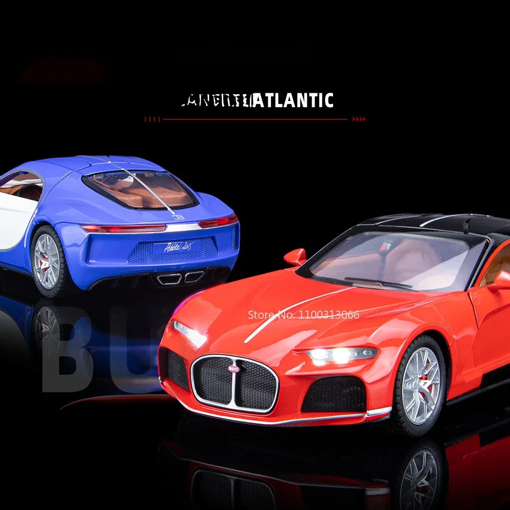 1:24 Bugatti Atlantic Spielzeugmodell, Sportwagen, Legierung, Druckguss, zurückziehbares Soundlicht, 3 Türen geöffnet, Weihnachts-Supercar, Geschenke für Kinder