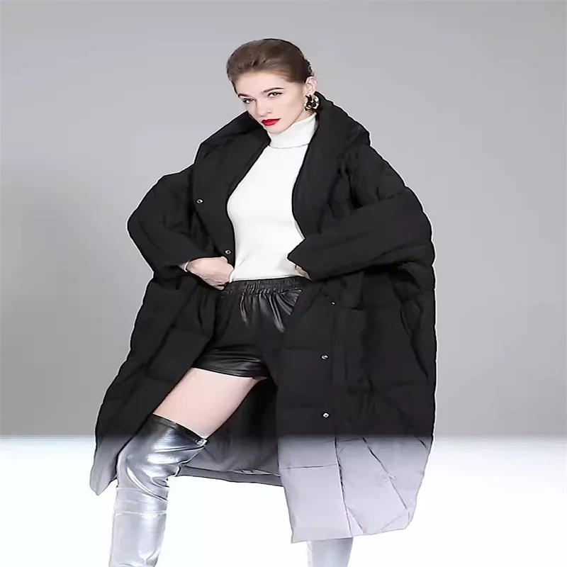 High quality large size white duck down women\'s clothing  2024 new loose medium length thickened down jacket for women C22