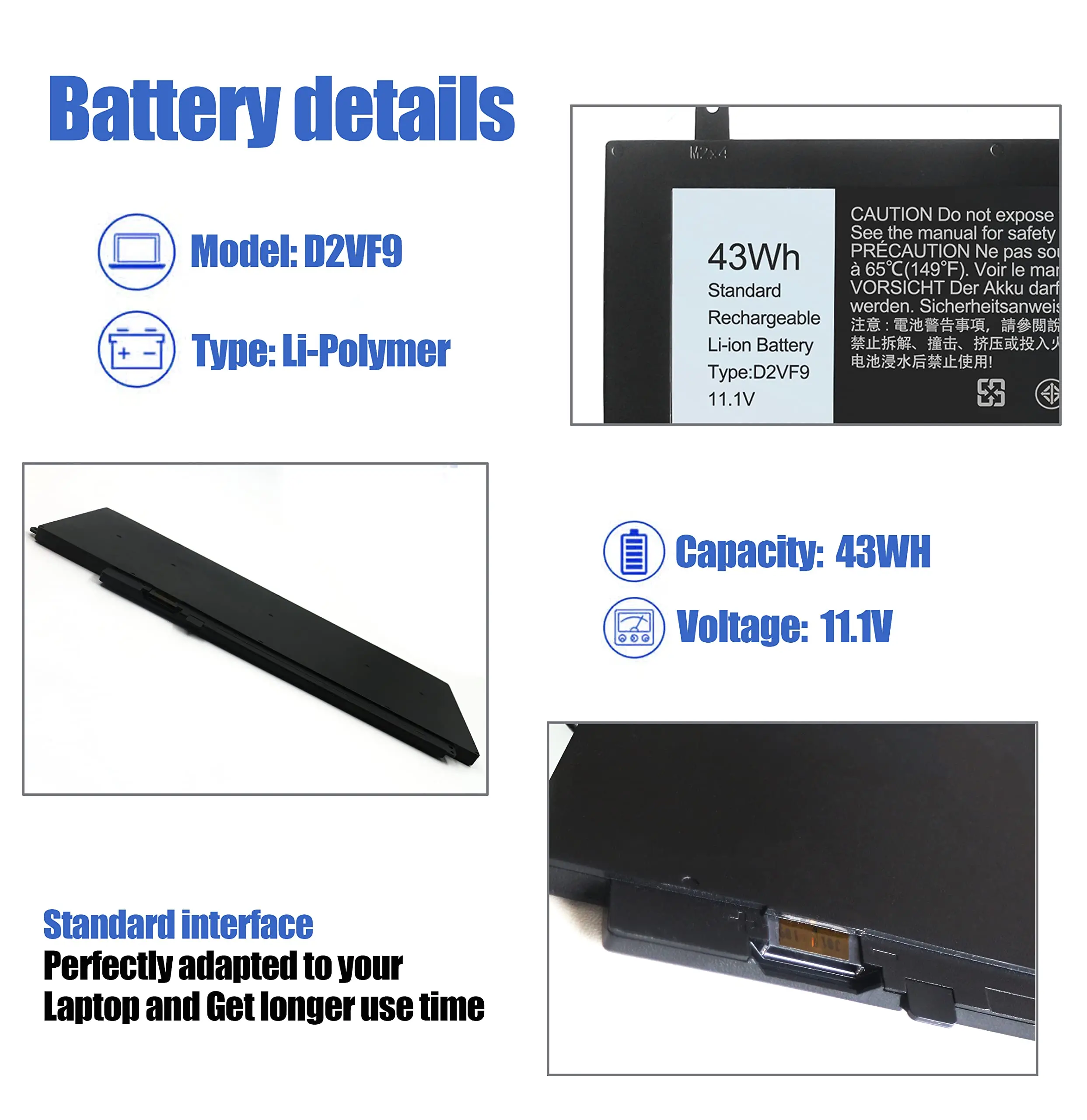 Imagem -06 - Bateria do Li-íon para Dell Inspiron 15 D2vf9 D2vf9 Dell 7547 7548 7549 Vostro 14 5459 0pxr51 4p8ph Ygr2v 0ygr2v 11.1v