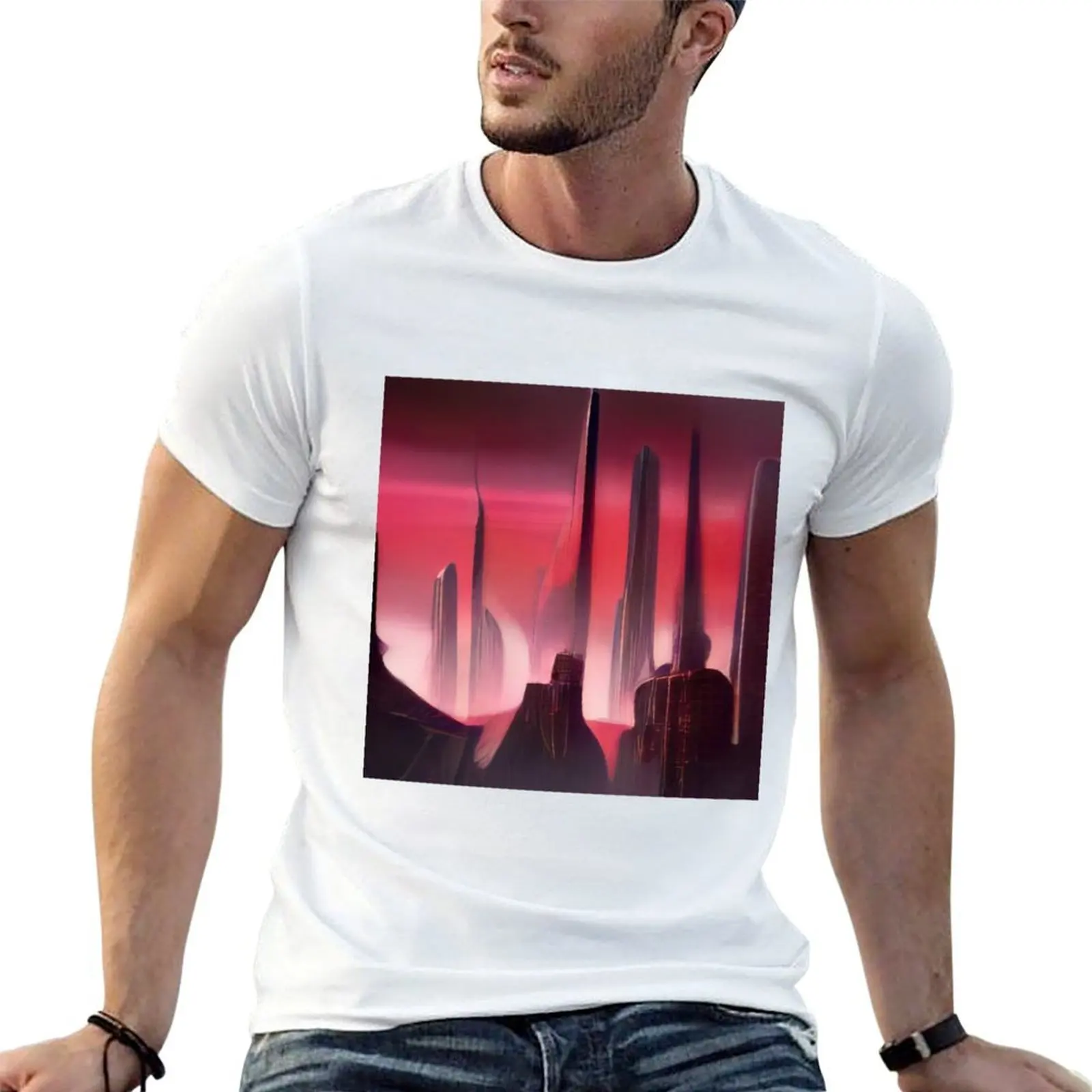 

Cityscape inspired by Syd Mead T-Shirt t shirts for man graphic cars man t shirt cotton T-Shirt